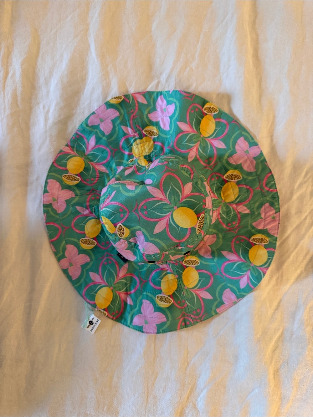 Kids Reversible Tropical Fruit Bucket Hat in Green and Pink